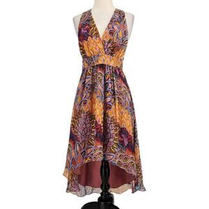 Nicole Miller Silk Halter Open Back Hi Low Dress